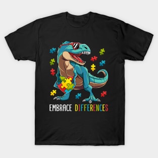 Dinosaur Embrace Differences Autism Awareness Gift Boy Kids T-Shirt